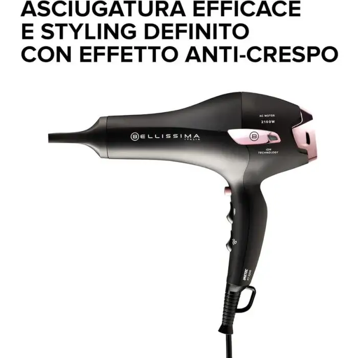 Bellissima P7 3200 Asciugacapelli, Motore Professionale, 2100 Watt, Ionizzatore, 2 Velocità, 3 Temperature, Diffusore per Ricci, Colpo Aria Fredda, Leggero, Custodia da Viaggio, Fermacavo , 154590 , Immagine 2