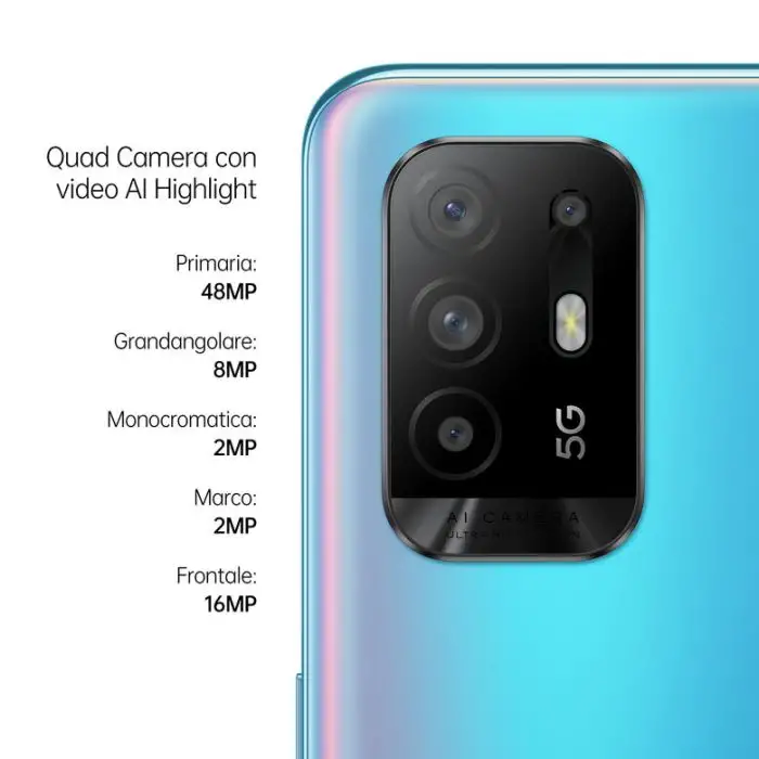 OPPO A94 5G A94 Smartphone 5G, 173g, Display 6.43&quot; FHD+ AMOLED, 4 Fotocamere 48MP, RAM 8GB ESPANDIBILE FINO A 13GB+ROM 128GB, Batteria 4310mAh, Ricarica VOOC 30W, Dual Sim, [Versione Italian , 135389 , Immagine 3