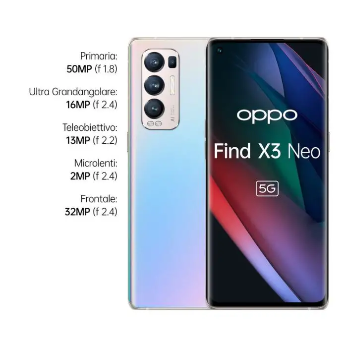 OPPO Find X3 Neo Smartphone 5G, Qualcomm865, Display 6.55&#039;&#039;FHD+AMOLED, 4 Fotocamere 50MP, RAM 12GB ESPANDIBILE FINO A 19GB+ROM 256GB, 4500mAh, WiFi 6, Dual Sim, [Versione Italiana], Colore G , 135393 , Immagine 4