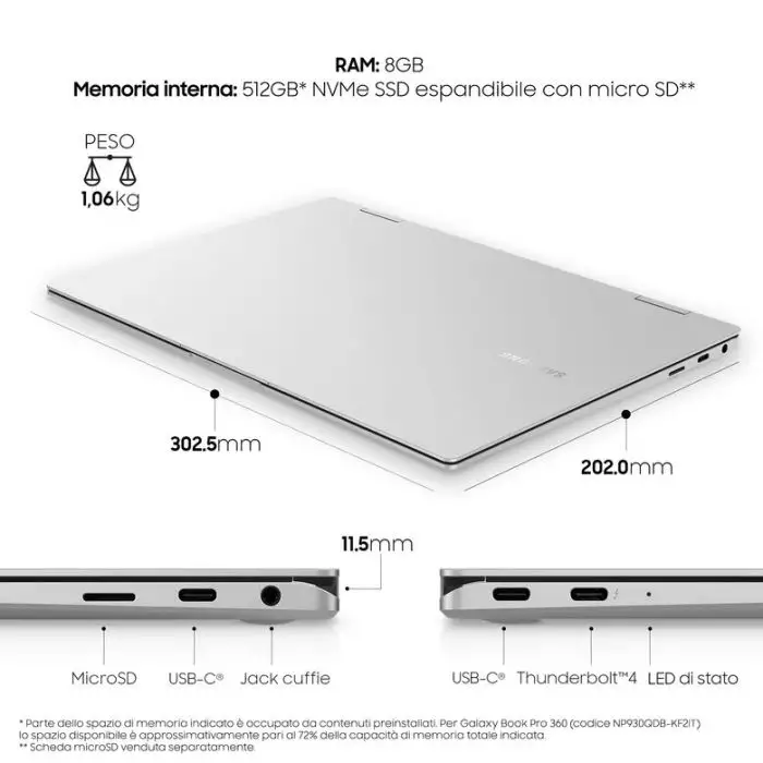 Samsung Galaxy Book Pro 360 , 13.3”, Windows 11 ready, portatile 2-in-1 con S Pen, Intel Core i5 (Intel Evo), 8 GB RAM, 512 GB SSD, Mystic Silver , 136685 , Immagine 5