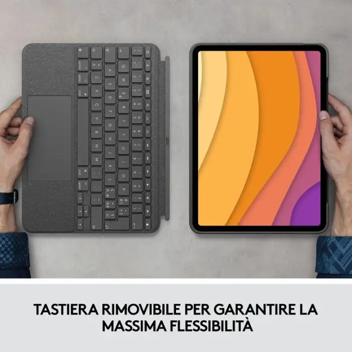 Logitech Combo Touch Custodia con Tastiera per iPad Air (4. gen - 2020) - Tastiera Retroilluminata Rimovibile, Trackpad Click-Anywhere, Smart Connector - Grigio. , 144572 , Immagine 8