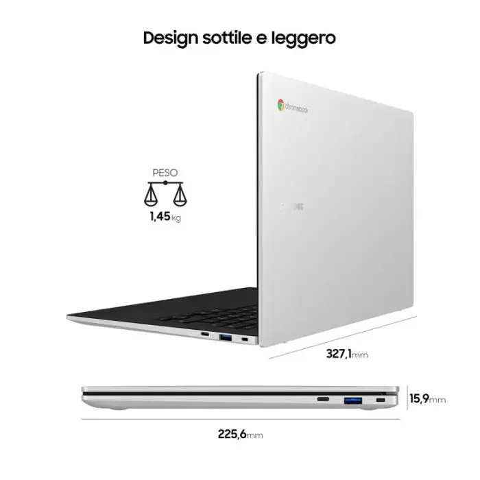 Samsung Galaxy Chromebook Go Intel® Celeron® N N4500 35,6 cm (14&quot;) HD 4 GB LPDDR4x-SDRAM 64 GB eMMC Wi-Fi 6 (802.11ax) ChromeOS Argento , 155833 , Immagine 2