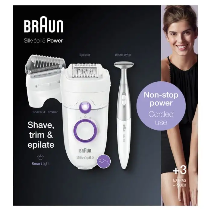 Braun Silk-épil 5 -825 Power Epilatore Donna Primi Utilizzi Delicato Con Filo Senza Interruzioni, Testina Radente, Cappuccio Regolator , 136403 , Immagine 4