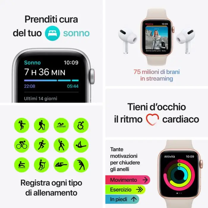 Apple Watch SE GPS + Cellular, 44mm Cassa in Alluminio color Oro con Cinturino Sport Galassia , 139063 , Immagine 7