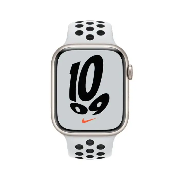 Apple Watch Nike Series 7 GPS, 45mm Cassa in Alluminio Galassia con Cinturino Sport Platino Puro/Nero , 139051 , Immagine 2
