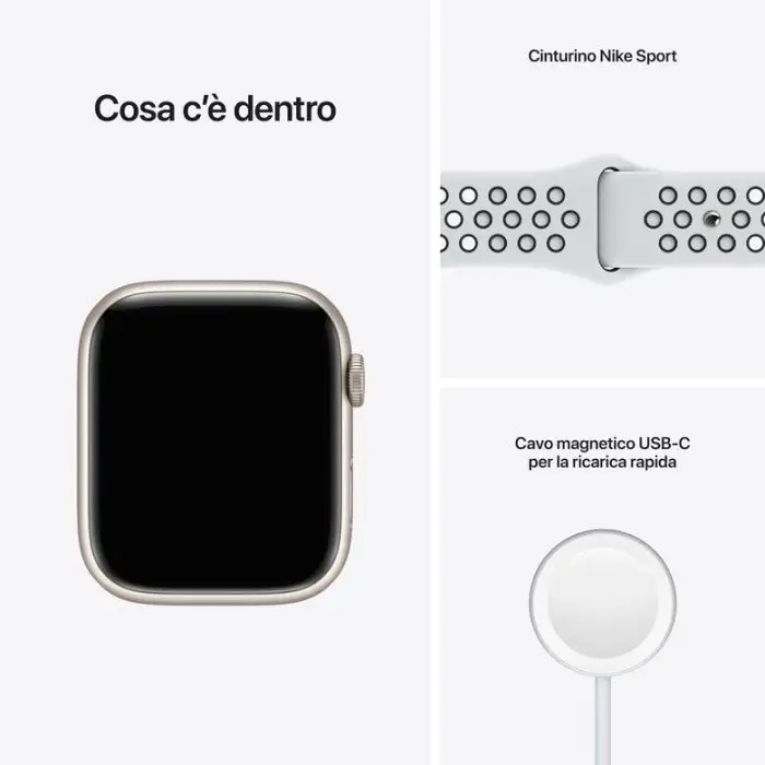 Apple Watch Nike Series 7 GPS, 45mm Cassa in Alluminio Galassia con Cinturino Sport Platino Puro/Nero , 139051 , Immagine 9