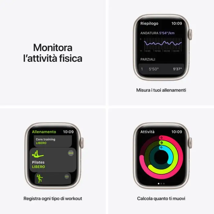Apple Watch Nike Series 7 GPS, 45mm Cassa in Alluminio Galassia con Cinturino Sport Platino Puro/Nero , 139051 , Immagine 6