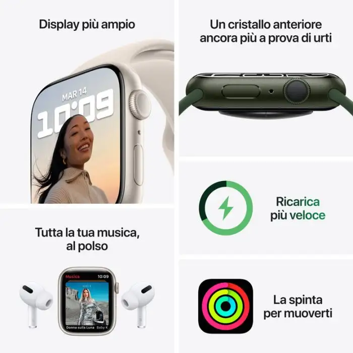 Apple Watch Nike Series 7 GPS, 45mm Cassa in Alluminio Galassia con Cinturino Sport Platino Puro/Nero , 139051 , Immagine 8