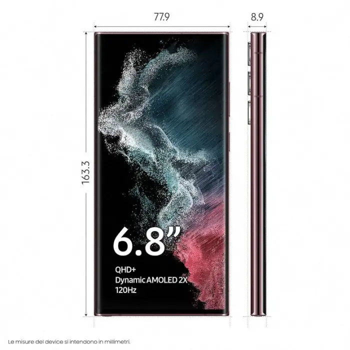Samsung Galaxy S22 Ultra 5G Display 6.8&#039;&#039; Dynamic AMOLED 2X, 5 fotocamere, RAM 12 GB, 256 GB, 5.000mAh, Burgundy , 140215 , Immagine 3