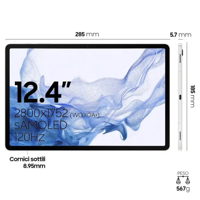Samsung Galaxy Tab S8+ Tablet Android 12.4 Pollici Wi-Fi RAM 8 GB 256 GB Tablet Android 12 Silver [Versione italiana] , 140414 , Immagine 12