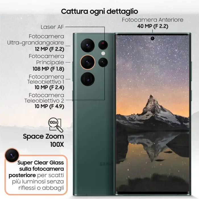 Samsung Galaxy S22 Ultra 5G Display 6.8&#039;&#039; Dynamic AMOLED 2X, 5 fotocamere, RAM 12 GB, 512 GB, 5.000mAh, Green , 140220 , Immagine 7