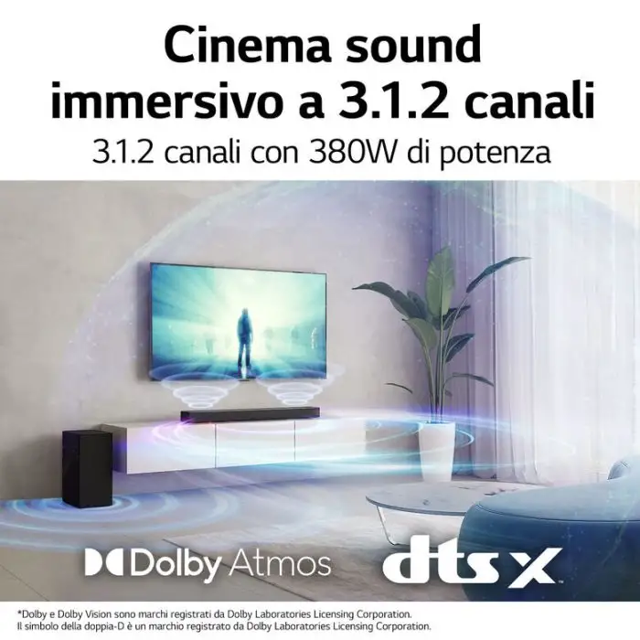 LG Soundbar S75Q 380W 3.1.2 canali, Meridian, Dolby Atmos , 142859 , Immagine 3
