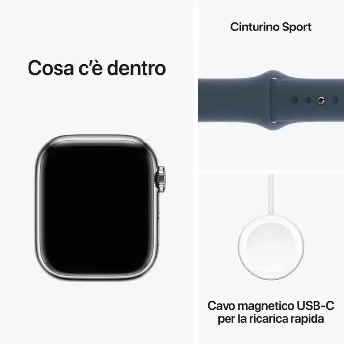 Apple Watch Series 9 GPS + Cellular Cassa 41mm in Acciaio inossidabile con Cinturino Sport Blu Tempesta - M/L , 149773 , Immagine 10