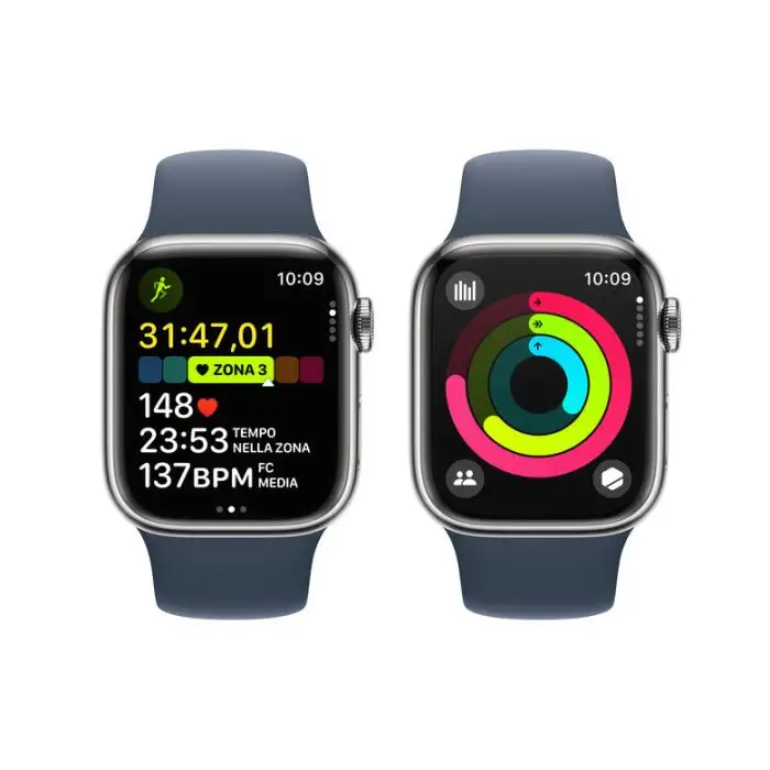 Apple Watch Series 9 GPS + Cellular Cassa 41mm in Acciaio inossidabile con Cinturino Sport Blu Tempesta - M/L , 149773 , Immagine 8