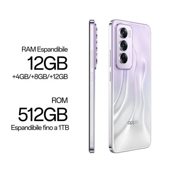 OPPO Reno12 Pro 5G AI Smartphone, Tripla fotocamera 50+50+8MP, Selfie 50MP, Display 6.7” 120HZ AMOLED FHD+, 5000mAh, RAM 12GB(Esp4GB/8GB/12GB)+ROM 512GB, [Versione Italia], Nebula Silver , 154127 , Immagine 6