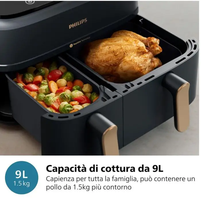 Philips 3000 series Airfryer doppio cestello, friggitrice ad aria da 9.0L, 12 metodi di cottura, App per ricette NA352/00 , 157371 , Immagine 12