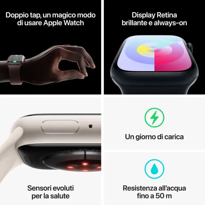 Apple Watch Series 9 GPS + Cellular Cassa 41mm in Acciaio inossidabile con Cinturino Sport Blu Tempesta - M/L , 149773 , Immagine 9