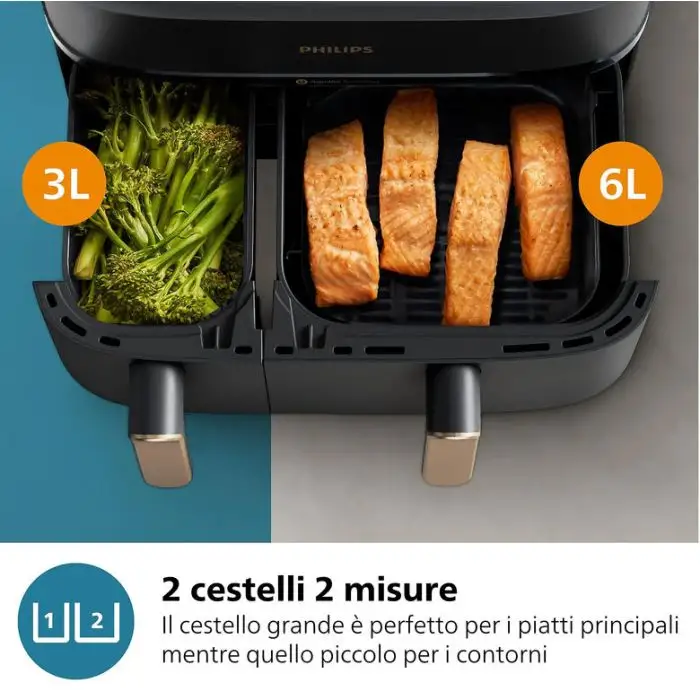 Philips 3000 series Airfryer doppio cestello, friggitrice ad aria da 9.0L, 12 metodi di cottura, App per ricette NA352/00 , 157371 , Immagine 10