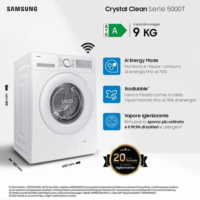 Samsung WW90CGC04DTH lavatrice Caricamento frontale 9 kg 1400 Giri/min A Bianco , 149815 , Immagine 12