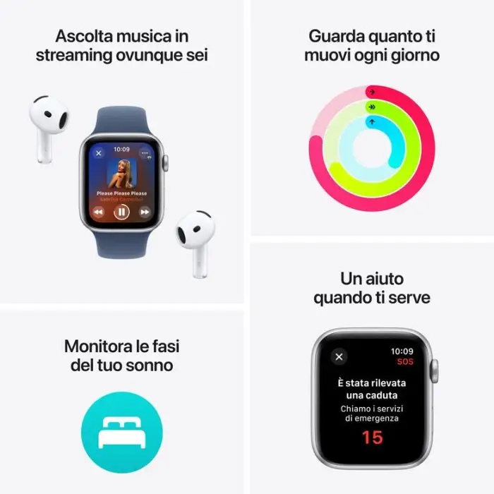 Apple Watch SE GPS + Cellular 40mm Cassa in Alluminio Color Argento con Denim Sport Band - S/M , 155599 , Immagine 3