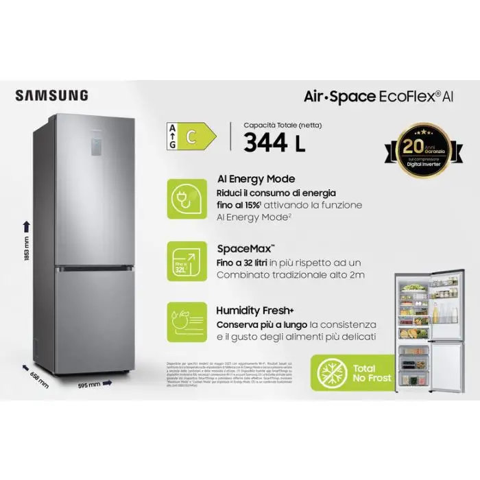 Samsung RB34C775CS9 Frigorifero Combinato EcoFlex AI 1.85m 344L , 149816 , Immagine 3