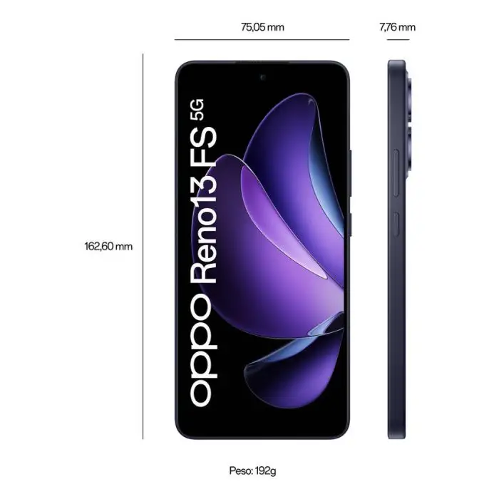 OPPO Reno13 FS 5G AI Smartphone, Tripla fotocamera 50+8+2MP, Selfie 32MP, Display 6.67” 120HZ AMOLED FHD+, 5800mAh, RAM 12GB(Esp4GB/8GB/12GB)+ROM 512GB, [Versione Italia], Luminous Blue , 157516 , Immagine 6