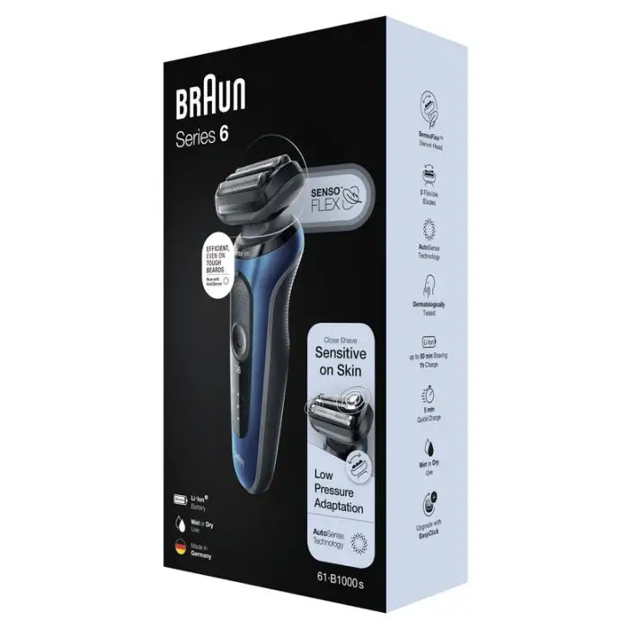 Braun Series 6 61-B1000s Rasoio Elettrico Uomo, SensoFlex, Wet&amp;Dry, Ricaricabile, Rasoio A Lamina Senza Fili, Blu , 157234 , Immagine 6