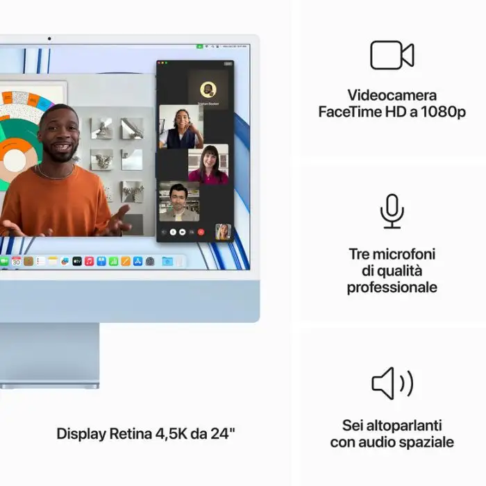 Apple iMac con Retina 24&#039;&#039; Display 4.5K M3 chip con 8‑core CPU e 10‑core GPU, 256GB SSD - Blu , 150885 , Immagine 5