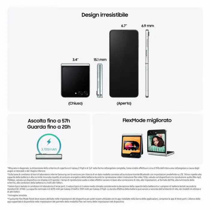 Samsung Galaxy Z Flip5 RAM 8GB Display 3,4&quot; Super AMOLED/6,7&quot; Dynamic AMOLED 2X Cream 256GB , 148302 , Immagine 2