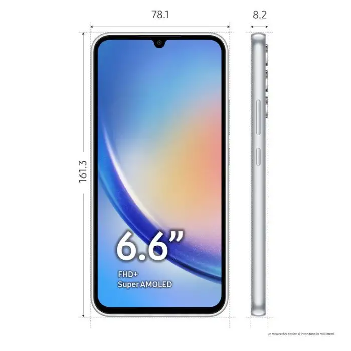 Samsung Galaxy A34 5G Display FHD+ Super AMOLED 6.6”, Android 13, 8GB RAM, 256GB, Doppia SIM, Batteria 5.000 mAh, Awesome Silver , 146240 , Immagine 3