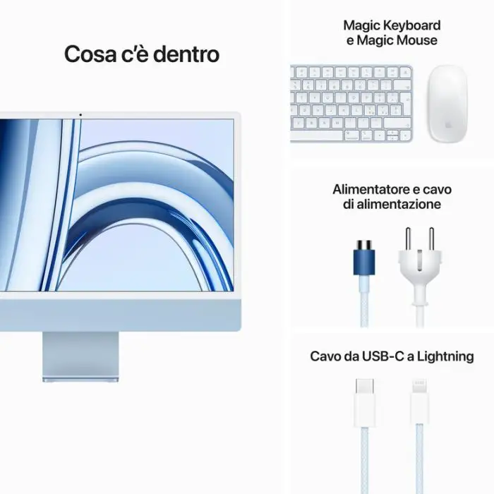 Apple iMac con Retina 24&#039;&#039; Display 4.5K M3 chip con 8‑core CPU e 10‑core GPU, 256GB SSD - Blu , 150885 , Immagine 9