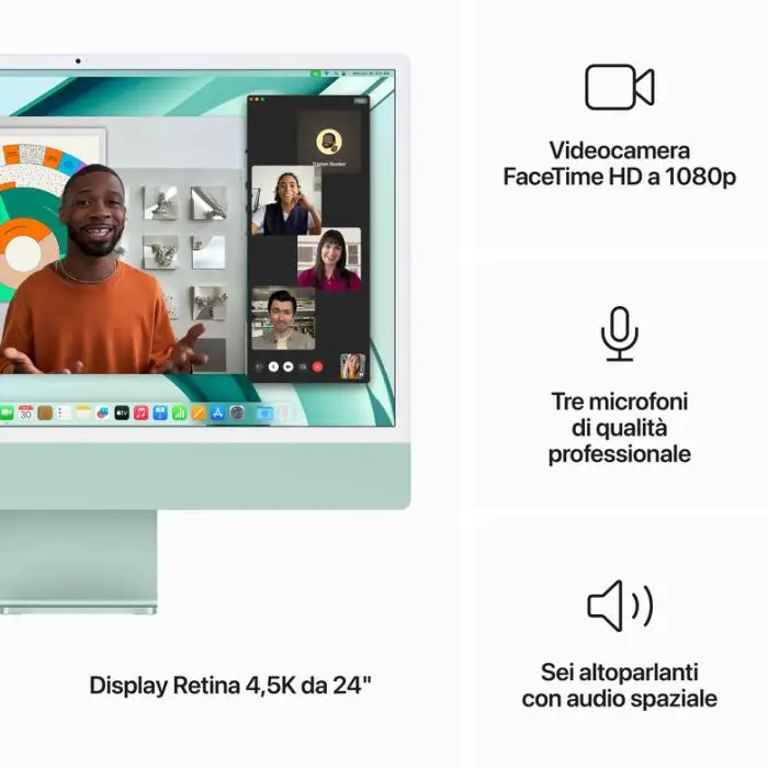 Apple iMac con Retina 24&#039;&#039; Display 4.5K M3 chip con 8‑core CPU e 10‑core GPU, 256GB SSD - Verde , 150883 , Immagine 5