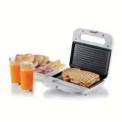 Ariete 1971 Sandwich Maker Breakfast, Piastra elettrica per toast, sandwich e panini, 750W, Piastre fisse grill, Rivestimento antiaderente, Posizione e riponimento verticale, White 1971/01