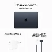 Apple MacBook Air 15'' M3 chip con core 8 CPU e core 10 GPU, 8GB, 512GB SSD Mezzanotte