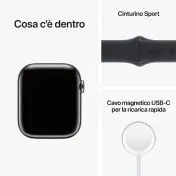 Apple Watch Series 8 GPS + Cellular 45mm Cassa in Acciaio Inossidabile color Grafite con Cinturino Sport Band Mezzanotte - Regular
