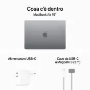 Apple MacBook Air 15": Chip M3 con CPU 8-core e GPU 10-core, 256GB SSD - Grigio siderale