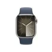 Apple Watch Series 9 GPS + Cellular Cassa 41mm in Acciaio inossidabile con Cinturino Sport Blu Tempesta - M/L