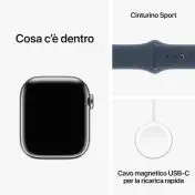Apple Watch Series 9 GPS + Cellular Cassa 41mm in Acciaio inossidabile con Cinturino Sport Blu Tempesta - M/L