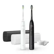 Philips 5300 Series Sonicare spazzolino elettrico sonico con base di ricarica e custodia, 2 livelli di intensità, sensore di pressione confezione da 1 spazzolino bianco e 1 spazzolino nero H