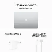 Apple MacBook Air 15": Chip M3 con CPU 8-core e GPU 10-core, 512GB SSD - Argento