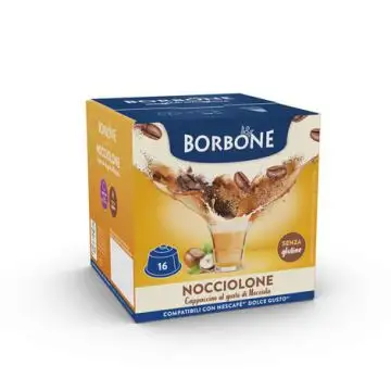 Caffè Borbone Miscela Nocciolone Cappuccino Gusto Nocciola SENZA GLUTINE in capsule 16pz compatibili con macchine a marchio Nescafè®  Dolce Gusto® , 141706