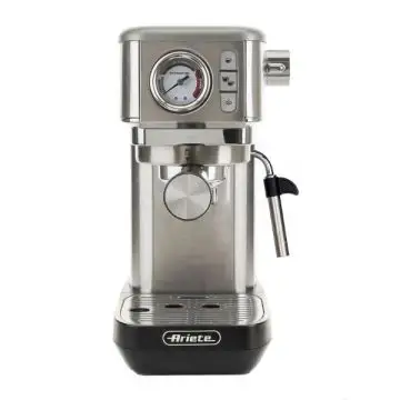 Ariete 1381 Macchina da caffè con manometro, compatibile con caffè in polvere e cialde ESE, 1300 W, Capacità 1,1 L, 15 bar di pressione, Filtro 1 o 2 tazze, Dispositivo Cappuccino Argento , 138676