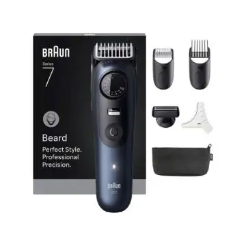 Braun BeardTrimmer 7 BT7520 Batteria Litio Bagnato e secco Nero Blu , 157835