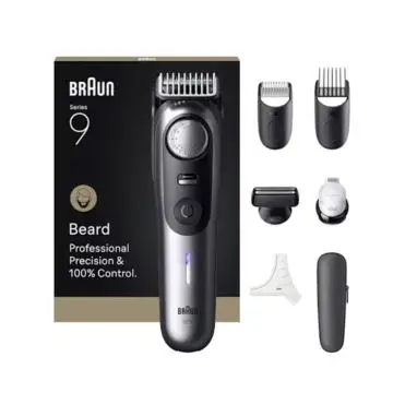 Braun BeardTrimmer 9 BT9520 regolabarba Batteria 52 Bagnato e secco Nero Grigio , 157836