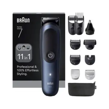 Braun AIO7540 Regolabarba e tagliacapelli universale Nero, Blu 14 Ioni di Litio 9 pettini e 11 accessorI , 158029