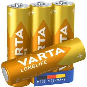 Varta Longlife, Batteria Alcalina, AA, Mignon LR6, 1.5V, Blister da 4, Made in Germany , 123568