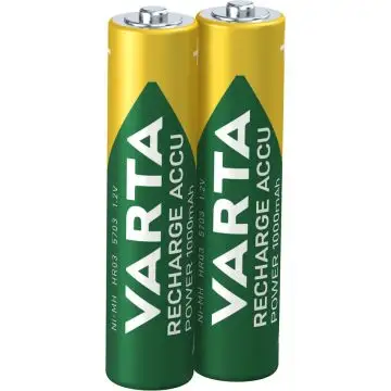 Varta Recharge Accu Power AAA 1000 mAh Blister da 2 (Batteria NiMH Accu Precaricata, Micro, ricaricabile, pronta all'uso) , 123581