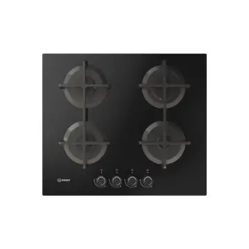 Indesit ING 61T/BK 1 piano gas vetro nero 60cm 4 fuochi griglie in ghisa lavabili in lavastoviglie , 160173
