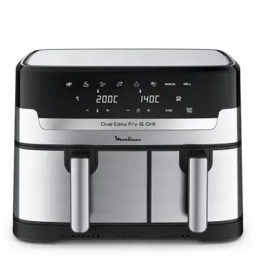 Moulinex Dual Easy Fry EZ905D20 friggitrice Doppia 8,3 L Indipendente 2450 W Friggitrice ad aria calda Nero, Acciaio inox , 156060