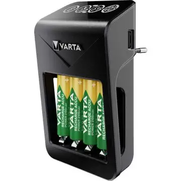 Varta LCD Plug charger+ AA & AAA ((Batterie ricaricabili NiMH incl. 4x AA 2100 mAh accu), nero , 143279